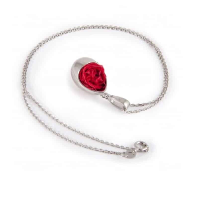 Collier Petite Goutte d'eau avec rose rouge