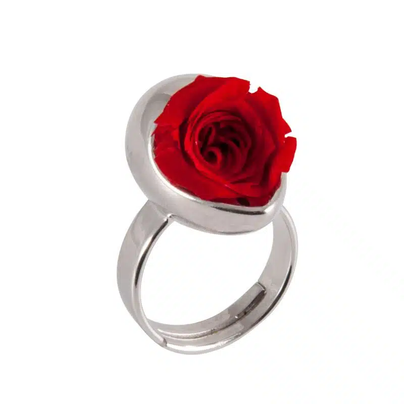 Bague Goutte d'eau avec rose rouge